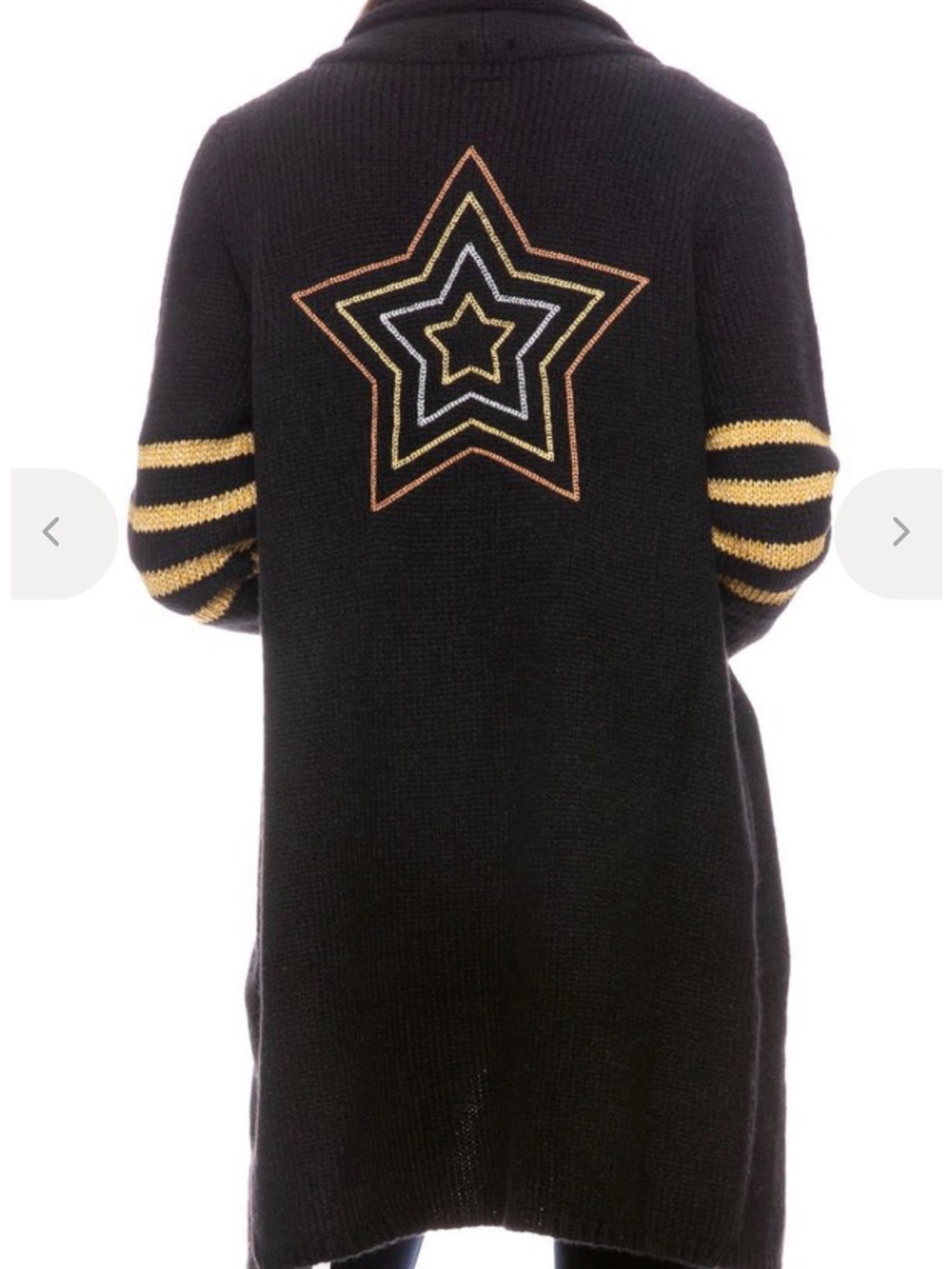MOTHER Denim Star Hip Black Open-Front Cardigan with Gold Stripes. XS